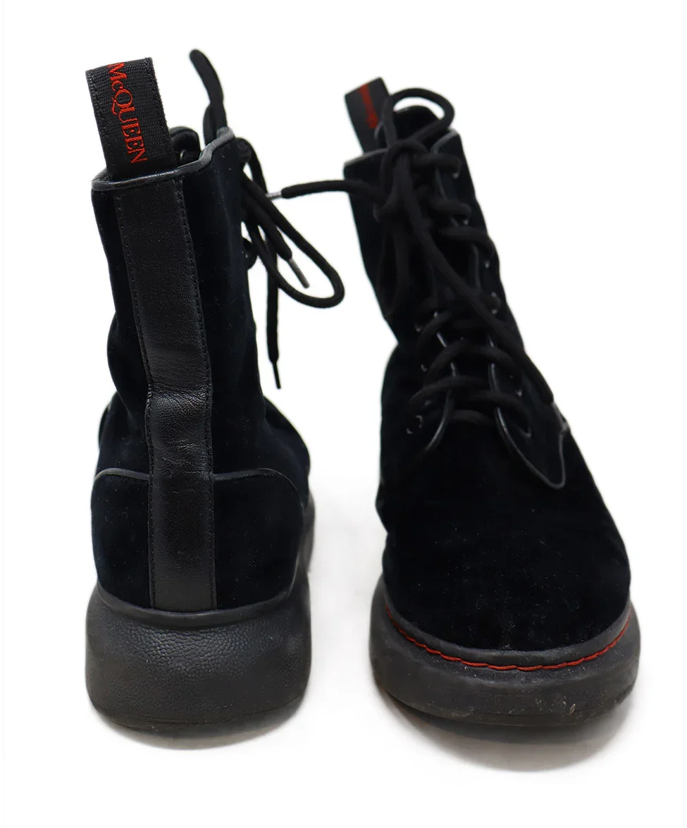 Alexander McQueen Black Velvet Lace Up Booties sz 7 - Image 3