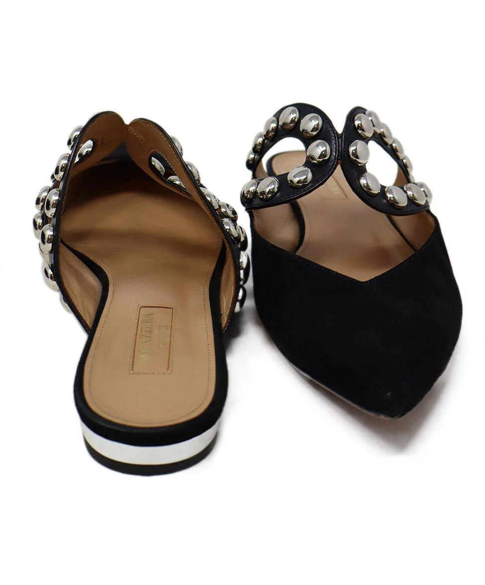 Aquazzura Black Suede & Leather Studded Flats sz 7.5 - Image 3