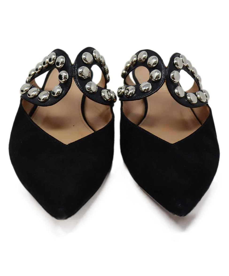 Aquazzura Black Suede & Leather Studded Flats sz 7.5 - Image 4