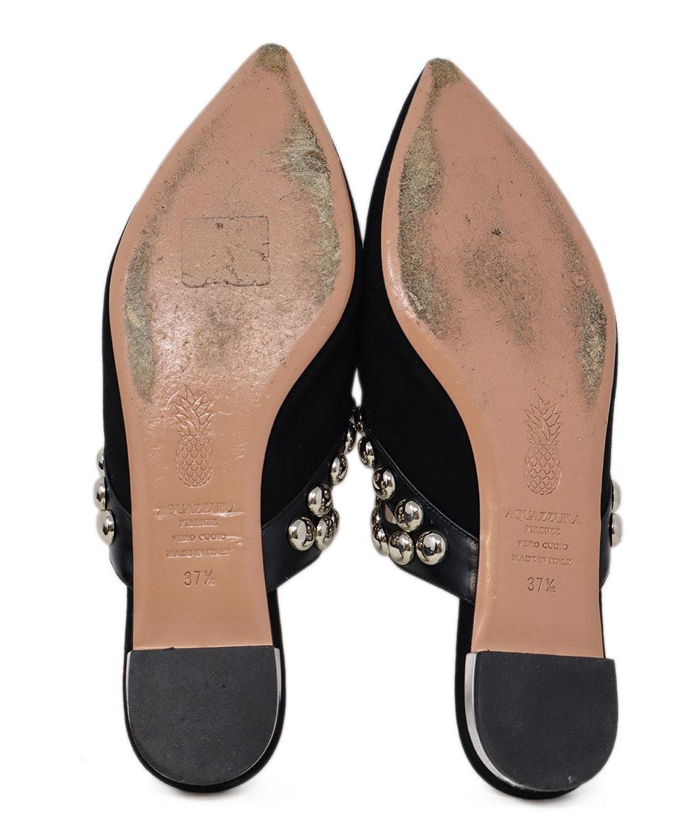 Aquazzura Black Suede & Leather Studded Flats sz 7.5 - Image 5