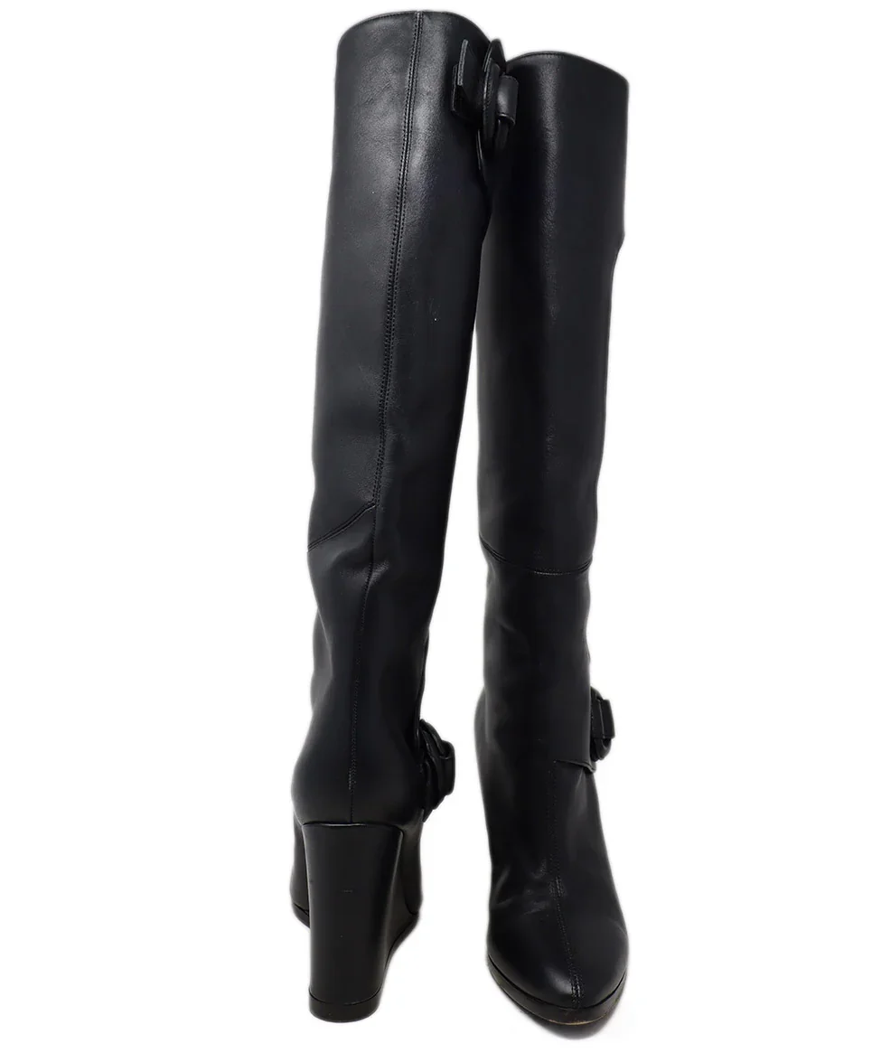 Balenciaga Black Leather Buckle Wedge Boots sz 9 - Image 3