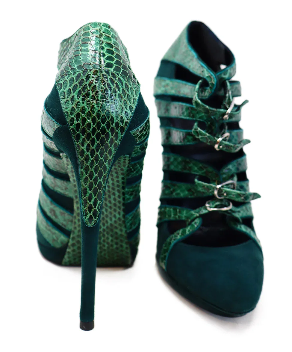 Balenciaga Green Snakeskin & Suede Heels sz 8 - Image 3