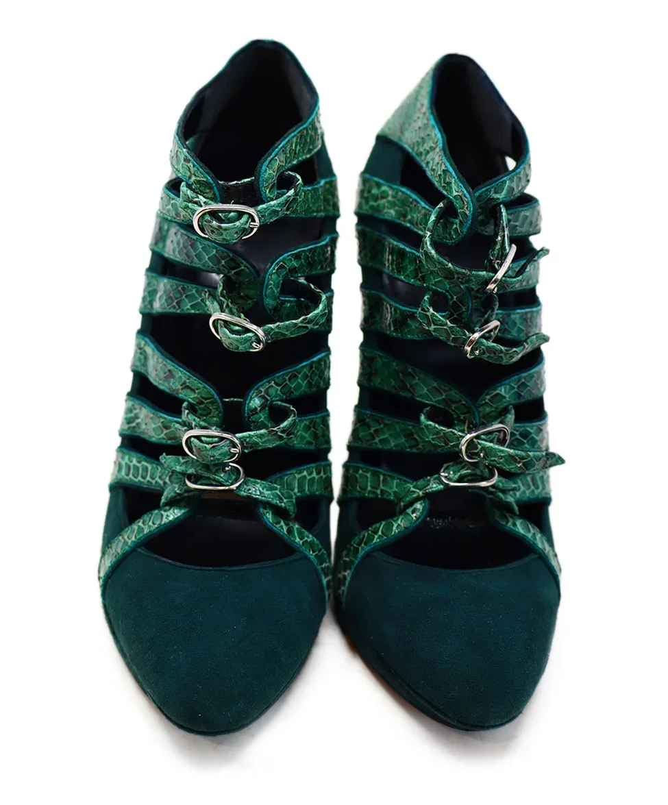 Balenciaga Green Snakeskin & Suede Heels sz 8 - Image 4