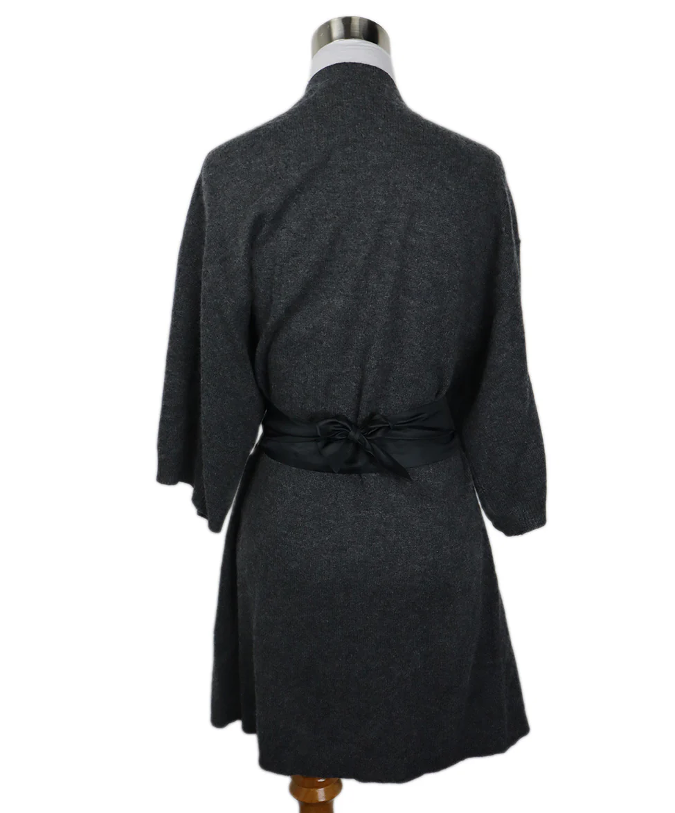 Grey Cashmere Cardigan With Belt Sweater sz 2 - Image 3