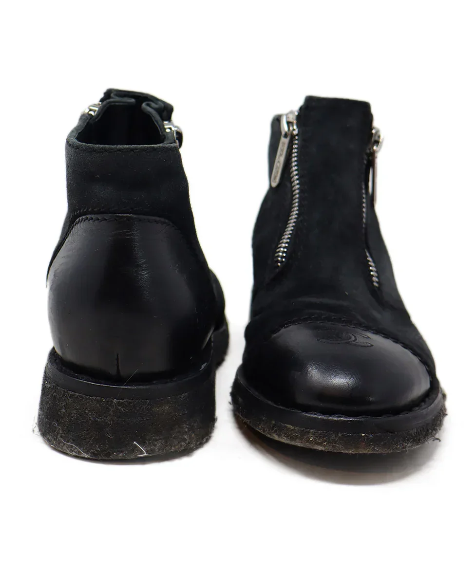 Chanel Black Suede Leather Zipper Booties sz 11 - Image 3