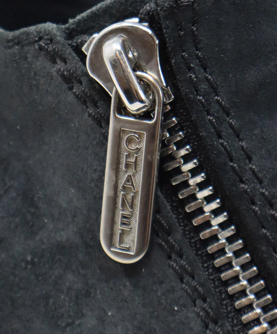 Chanel Black Suede Leather Zipper Booties sz 11 - Image 6