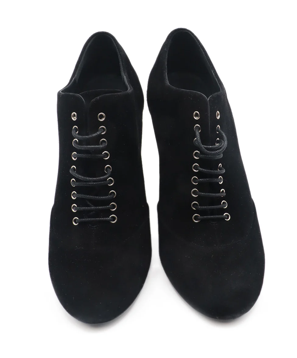 Chanel Black Suede Silver Metal Heel Lace Up Shoes Sz. 6.5 - Image 4
