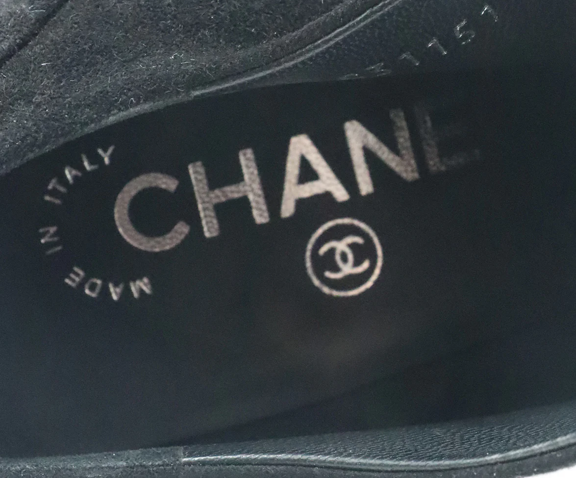 Chanel Black Suede Silver Metal Heel Lace Up Shoes Sz. 6.5 - Image 7