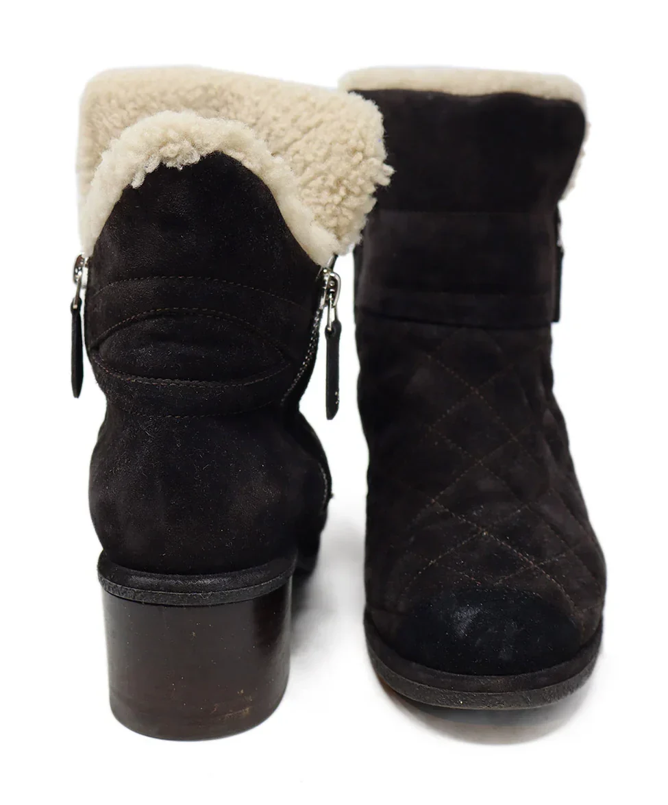 Chanel Brown Suede & Shearling Stitched Booties sz 7 - Image 3