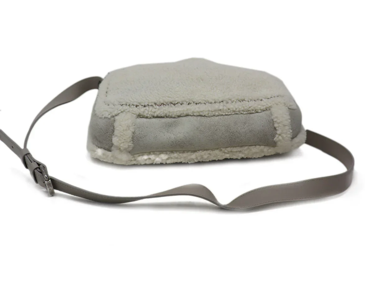 Chanel Grey Suede & White Shearling Crossbody - Image 4