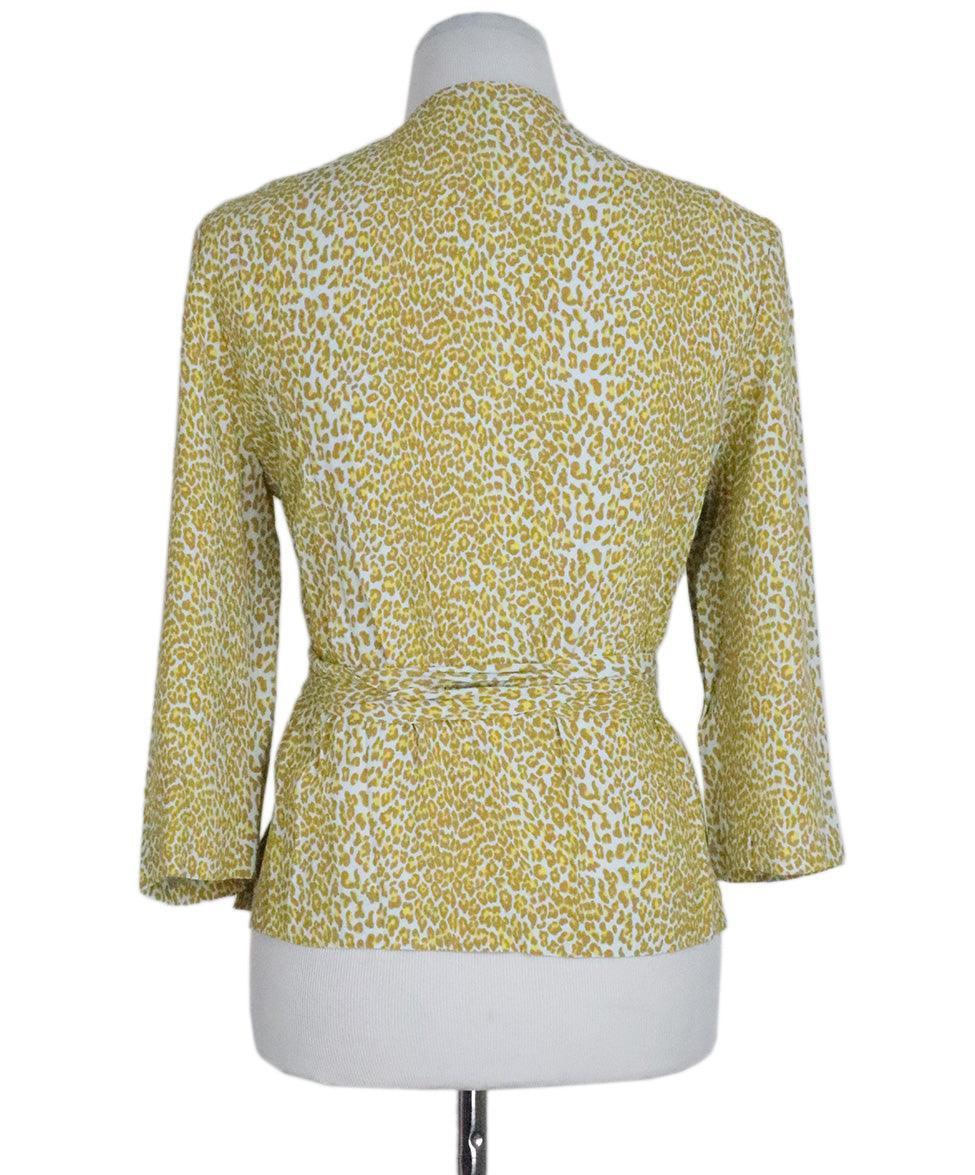 DVF Yellow & Blue Leopard Print Blouse sz 10 - Image 3