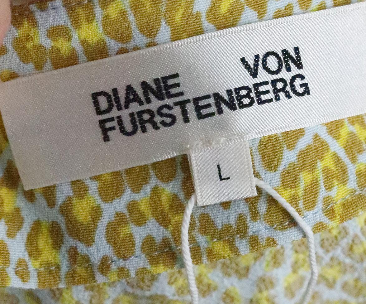 DVF Yellow & Blue Leopard Print Blouse sz 10 - Image 4