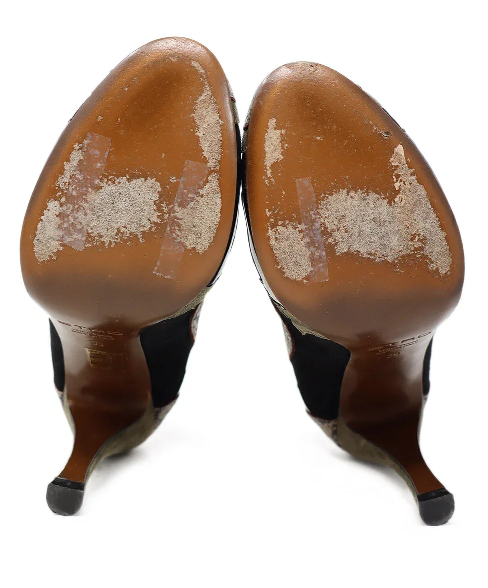 Etro Black & Green Snake Print Heels sz 9 - Image 5