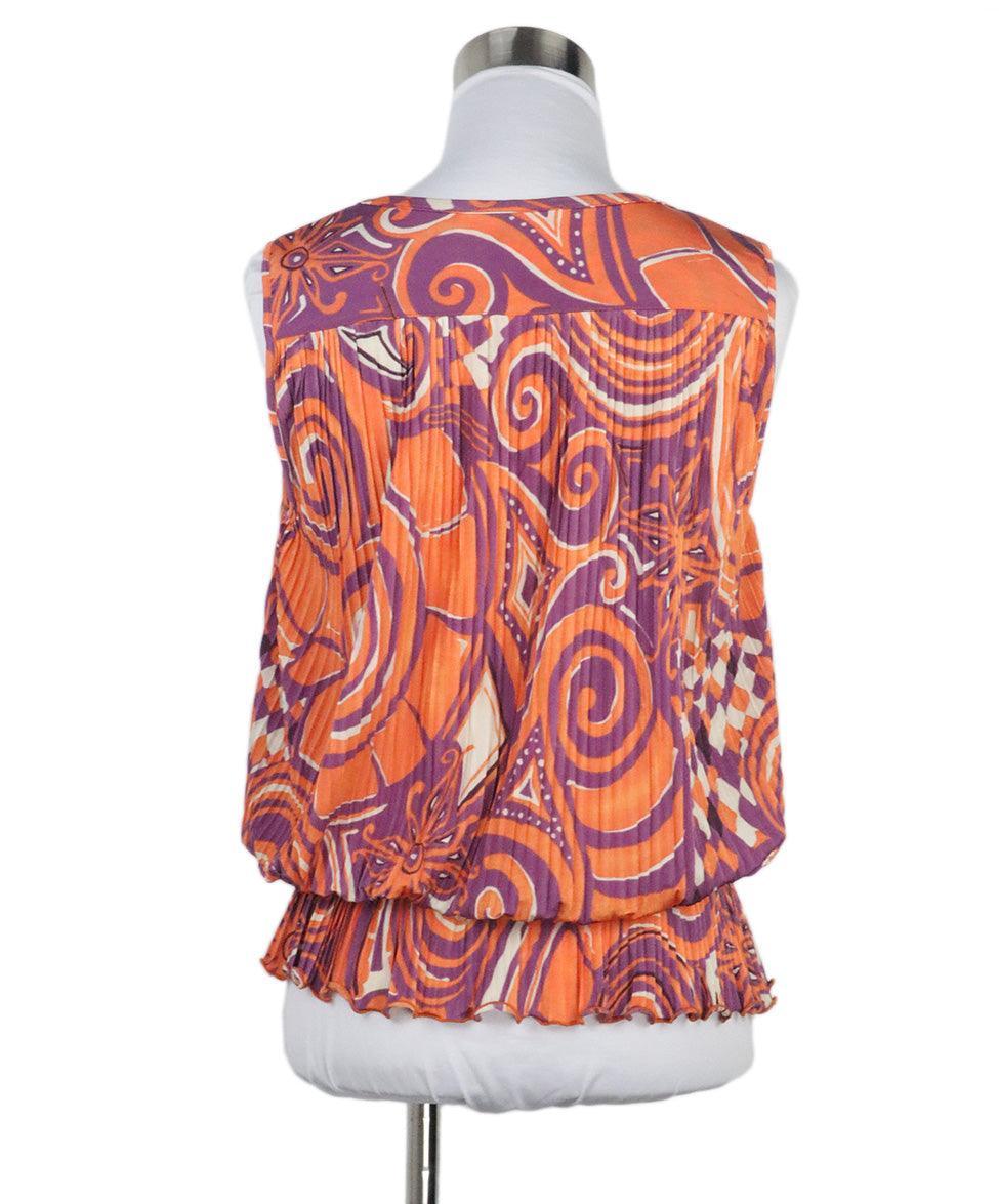Etro Orange & Purple Pleated Top sz 6 - Image 3