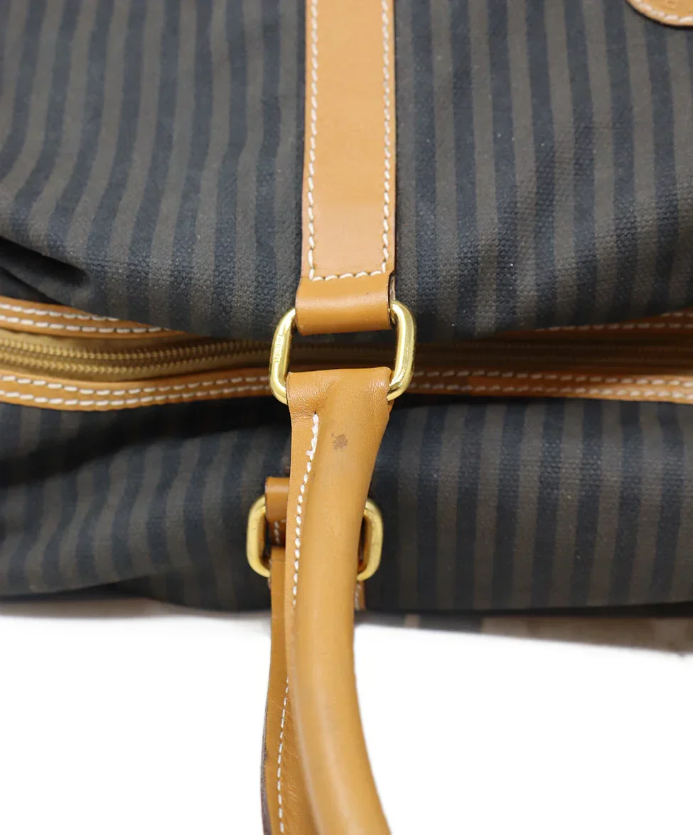 Fendi Brown & Black Striped Luggage Tote - Image 13