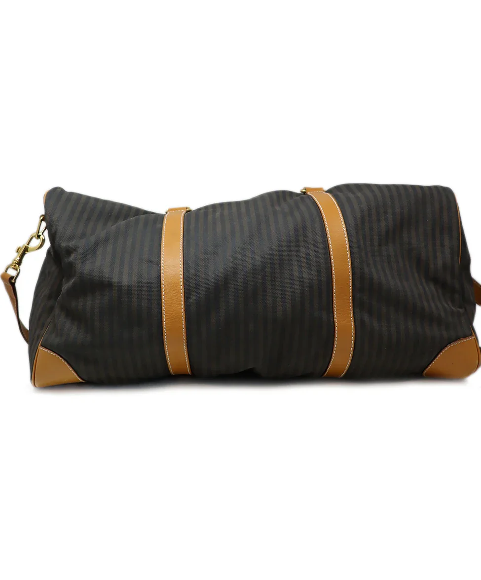 Fendi Brown & Black Striped Luggage Tote - Image 3