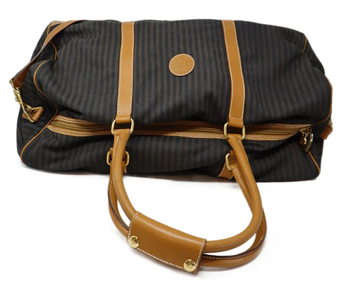 Fendi Brown & Black Striped Luggage Tote - Image 5