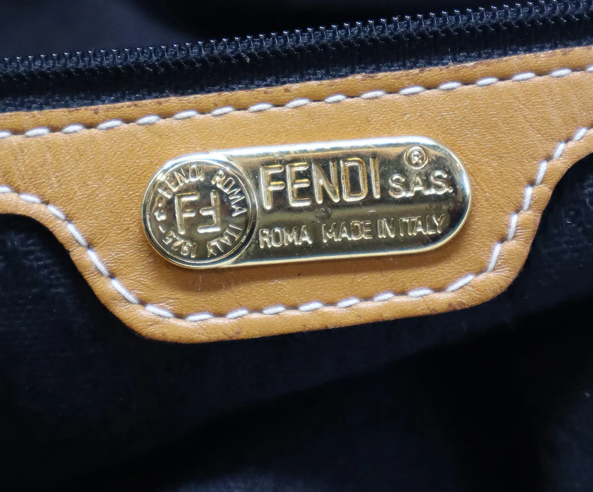 Fendi Brown & Black Striped Luggage Tote - Image 7