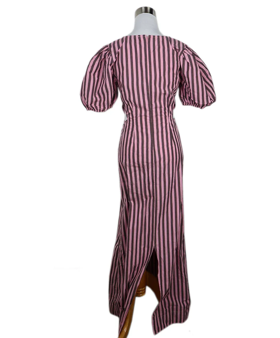 Ganni Pink & Brown Striped Cotton Dress sz 2 - Image 3