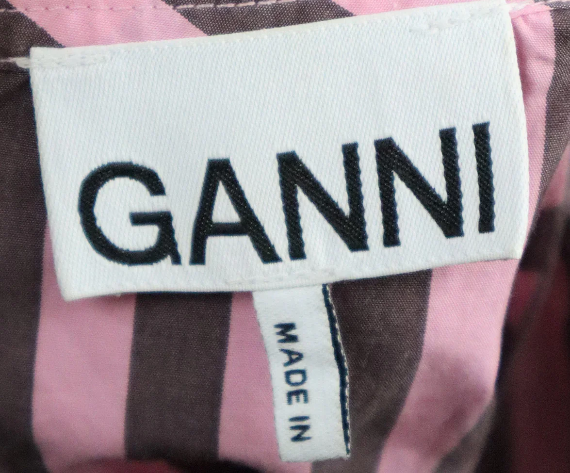 Ganni Pink & Brown Striped Cotton Dress sz 2 - Image 4