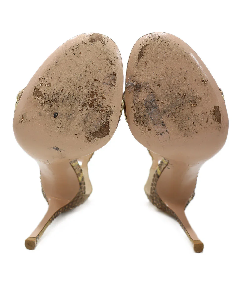 Gianvito Rossi Gold & Beige Snakeskin Heels sz 8 - Image 5