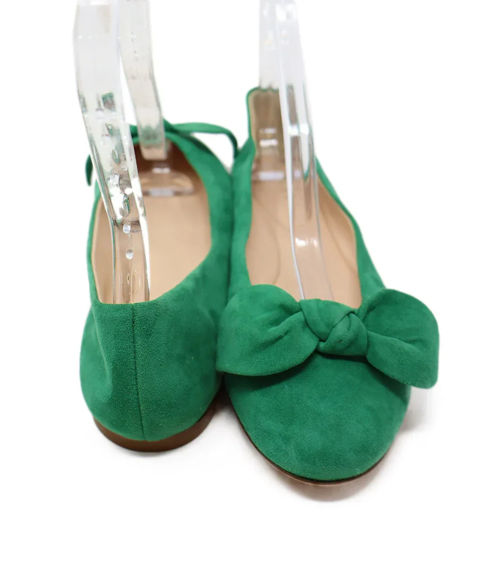 Green Suede Bow Detail Flats sz 8 - Image 3