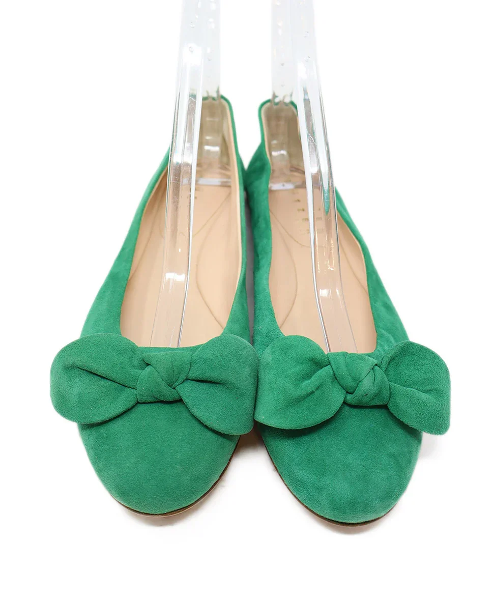 Green Suede Bow Detail Flats sz 8 - Image 4