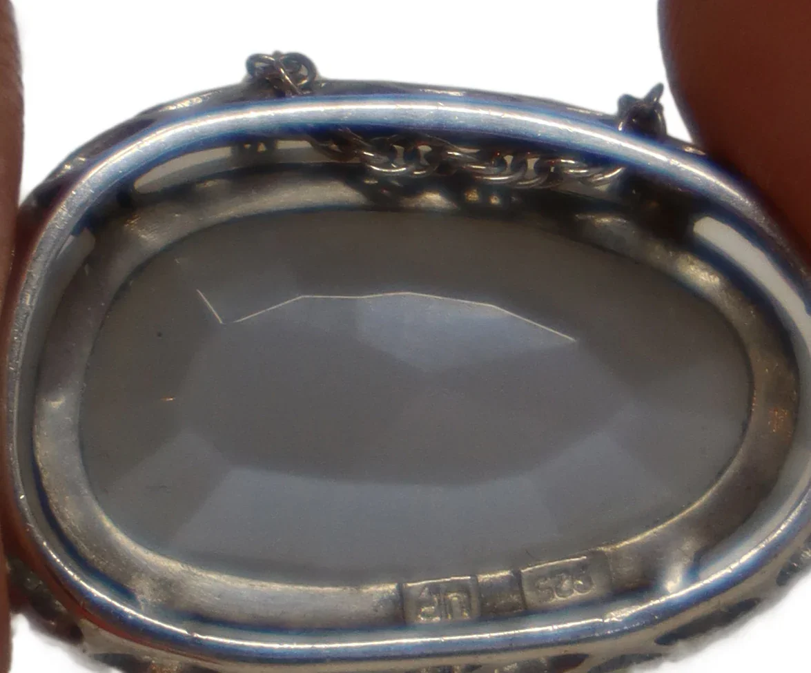 Grey Stone & Diamond Sterling Silver Necklace - Image 3