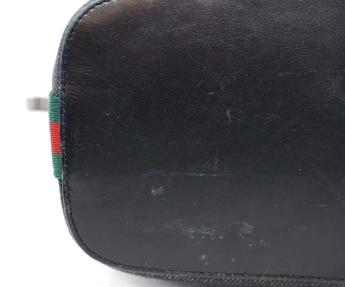 Gucci Black Denim Sherry Stripe Shoulder Bag - Image 10