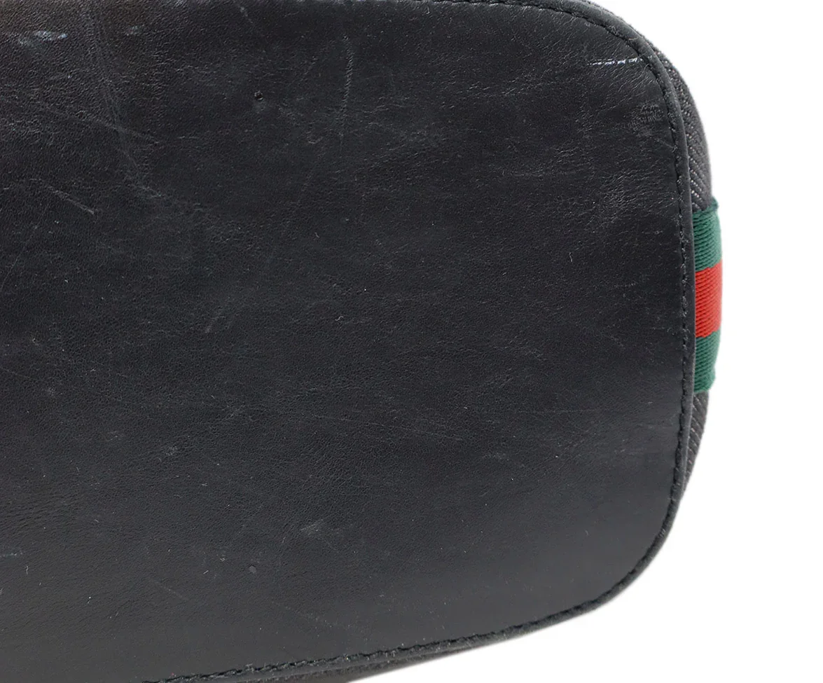 Gucci Black Denim Sherry Stripe Shoulder Bag - Image 11