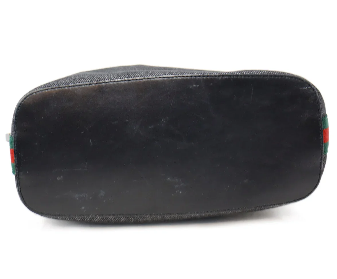 Gucci Black Denim Sherry Stripe Shoulder Bag - Image 4