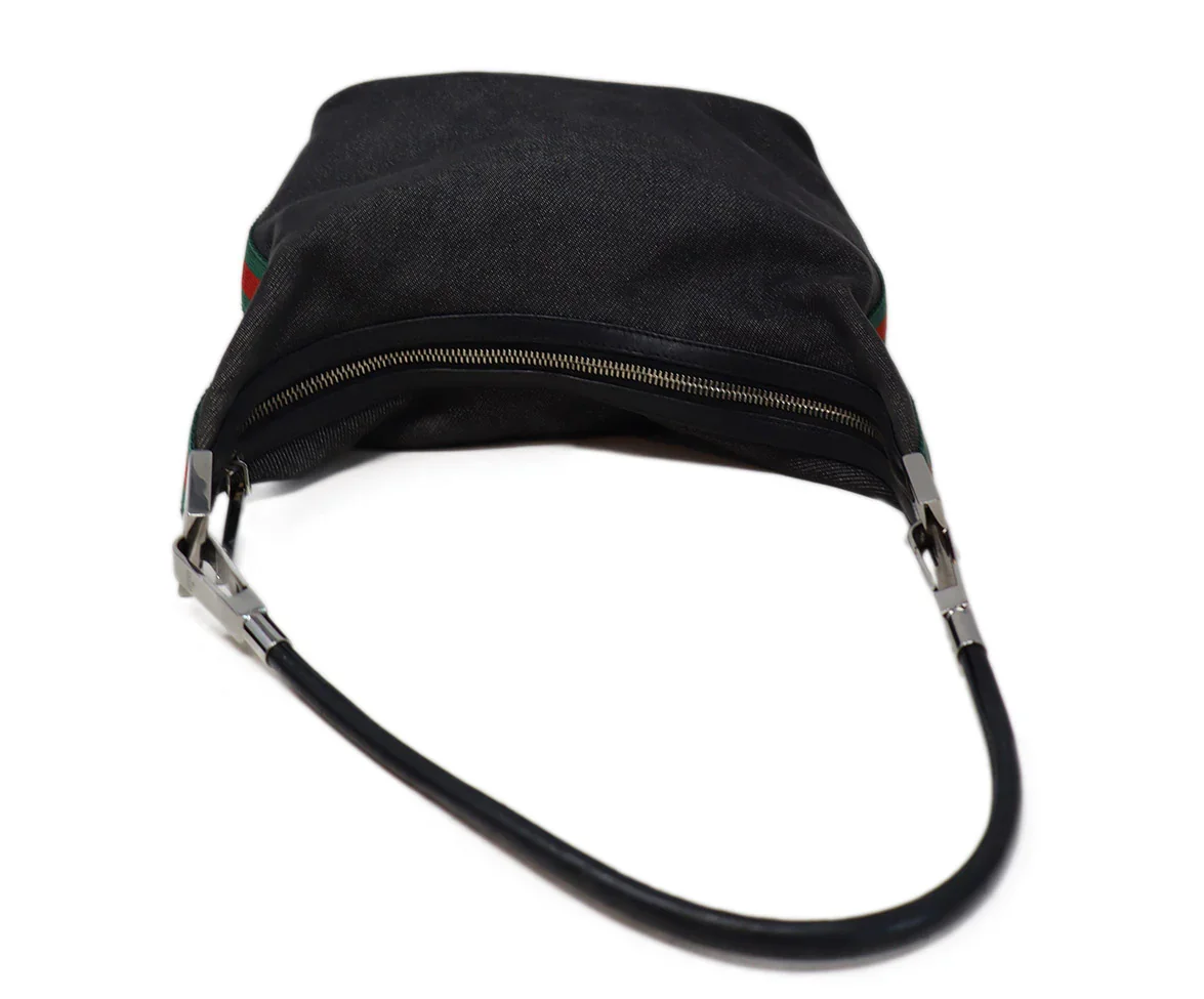Gucci Black Denim Sherry Stripe Shoulder Bag - Image 5