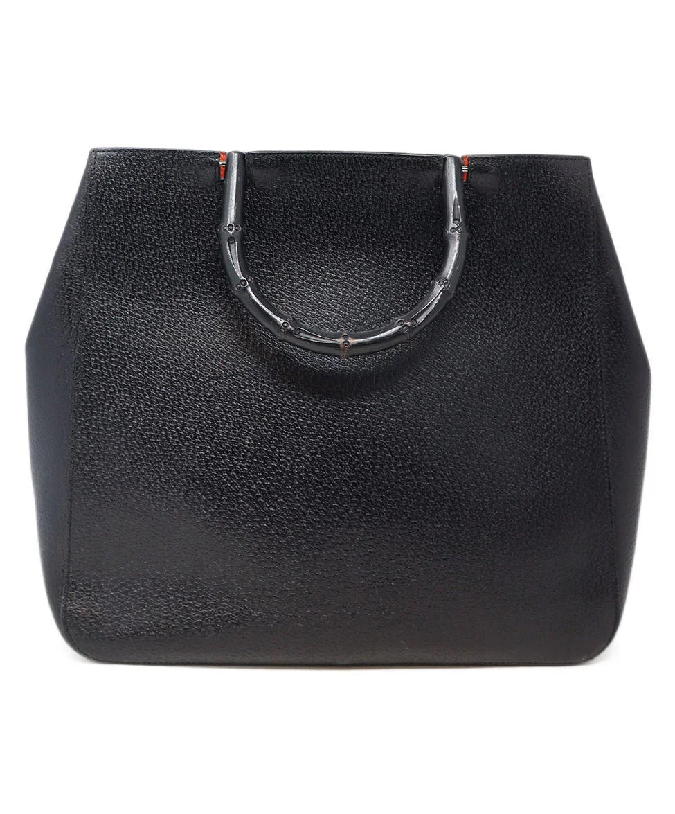 Gucci Black Leather Bamboo Handle Bag - Image 3
