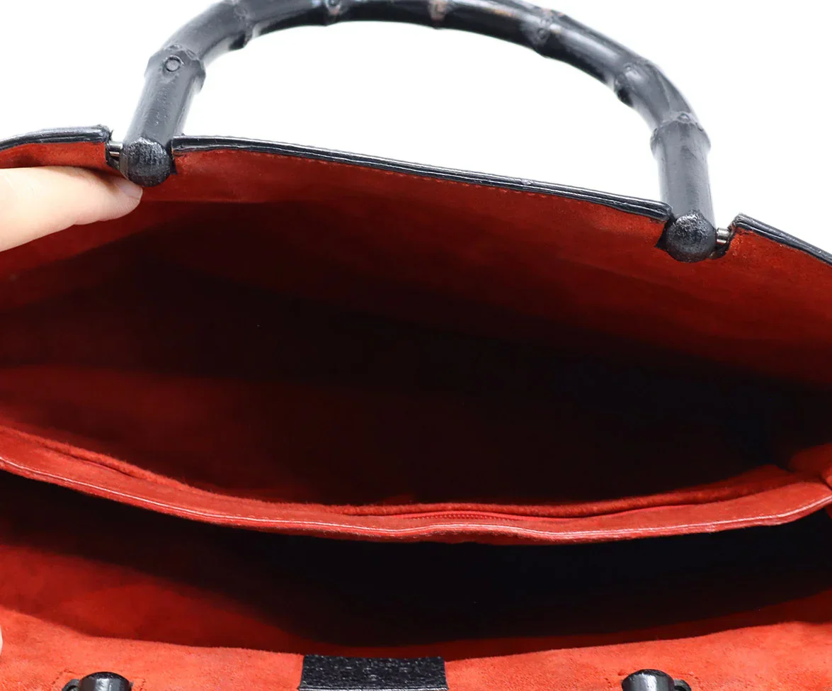 Gucci Black Leather Bamboo Handle Bag - Image 6
