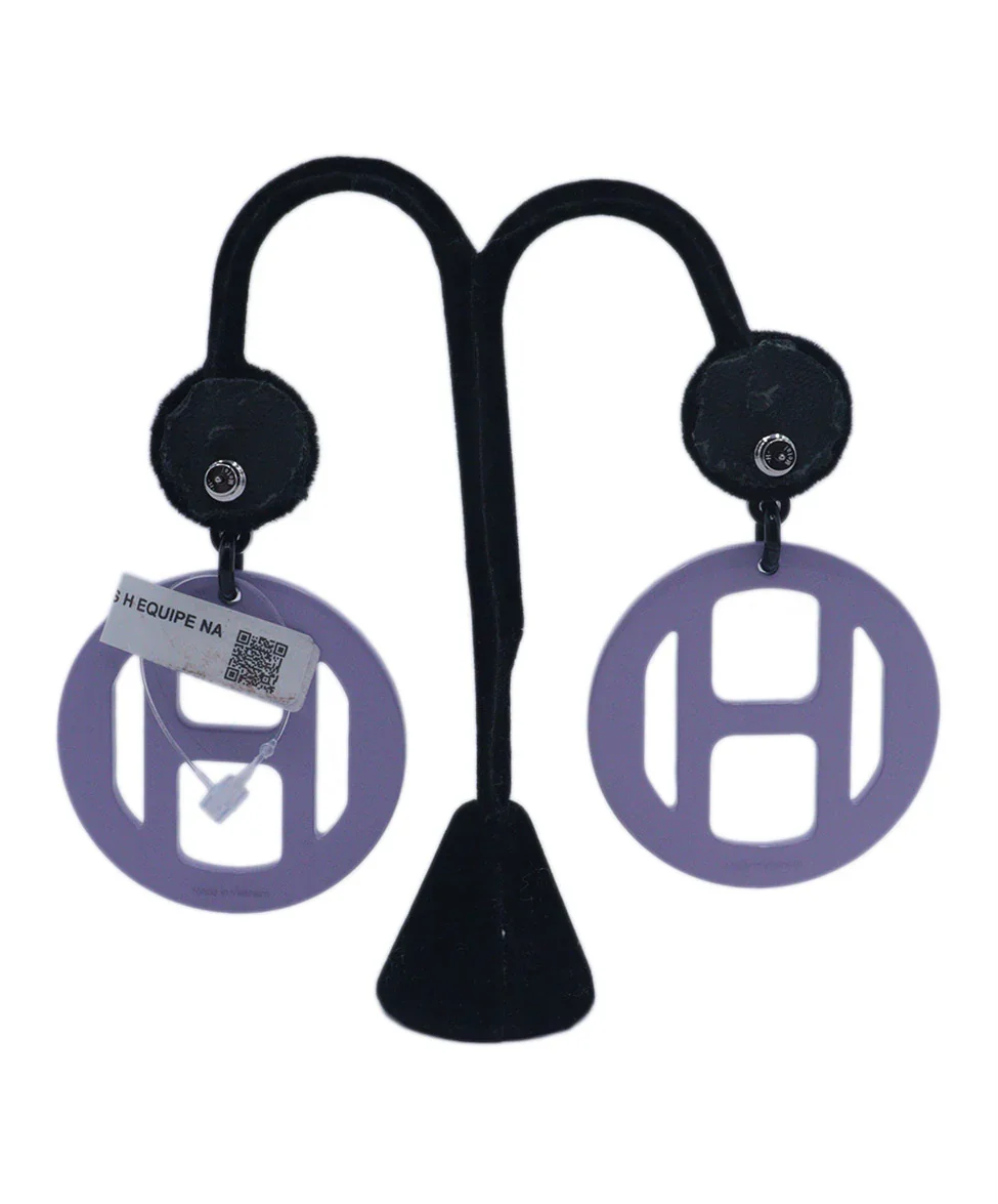 Hermes Yellow & Lavender Horn H Equipe Earrings - Image 3