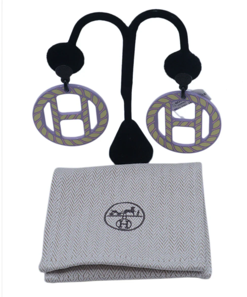 Hermes Yellow & Lavender Horn H Equipe Earrings - Image 4