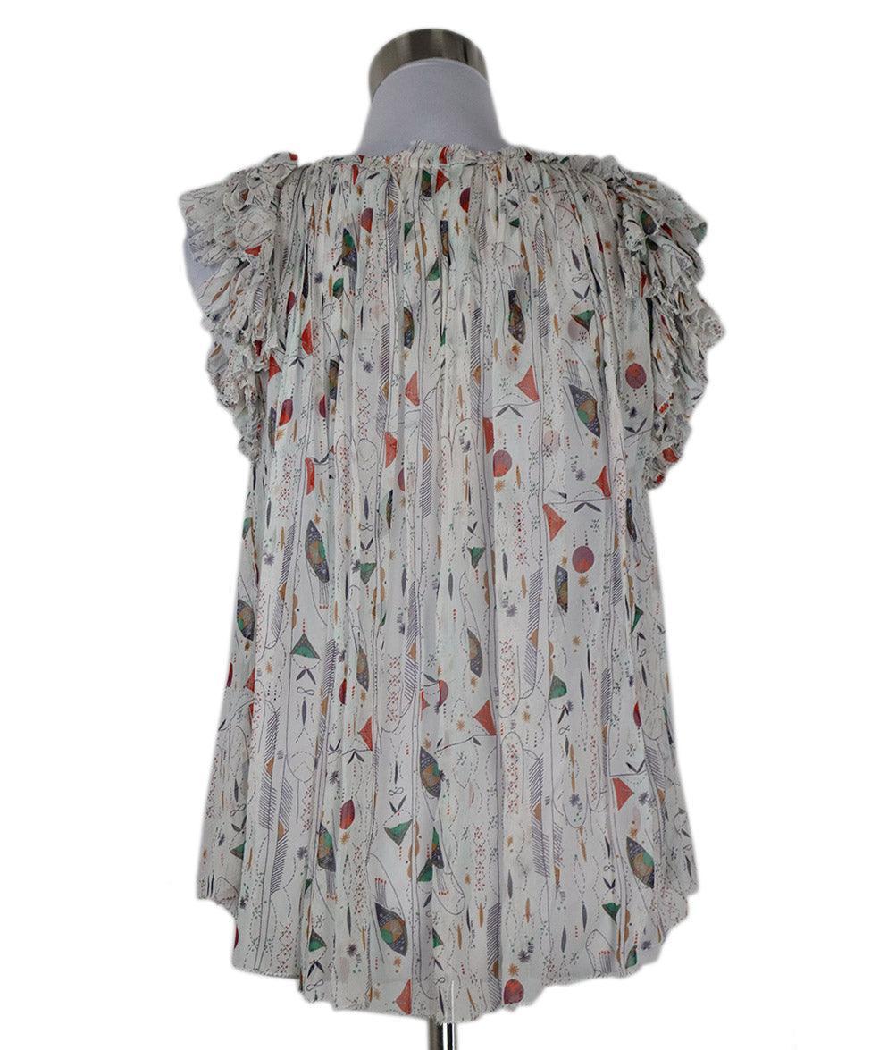 Isabel Marant White Print Silk Top sz 4 - Image 3