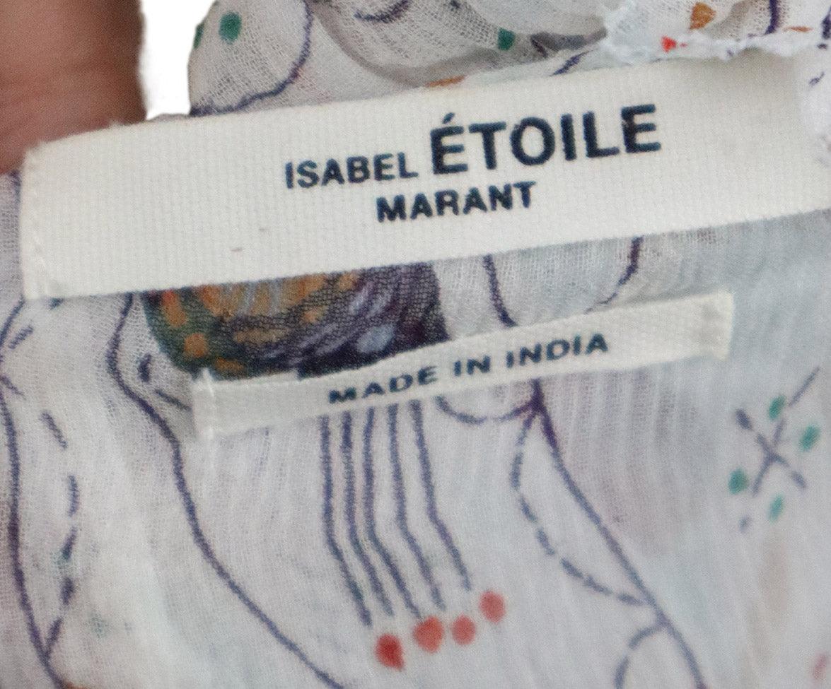 Isabel Marant White Print Silk Top sz 4 - Image 4