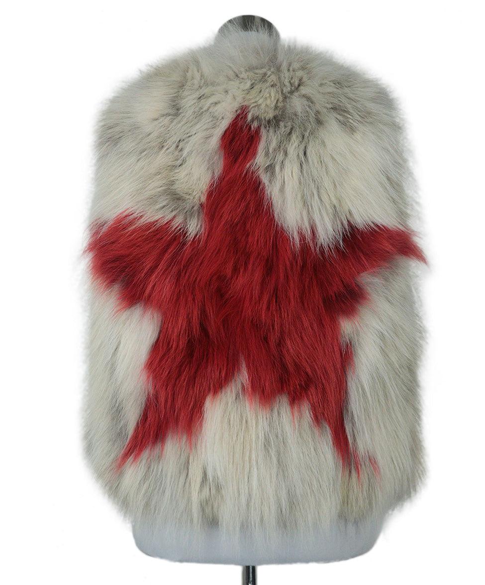 Jet Set Beige & Red Fox Fur Vest sz 2 - Image 3