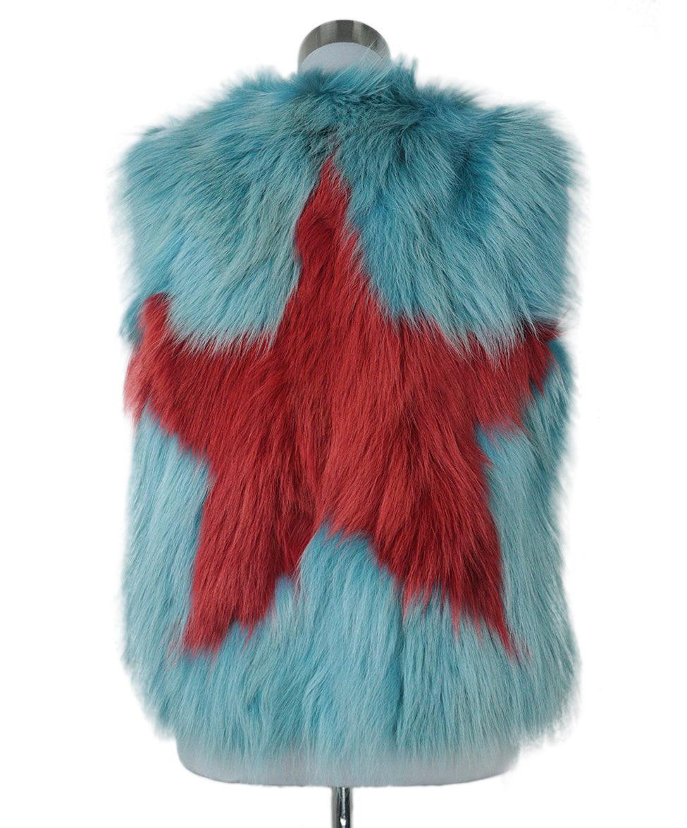 Jet Set Blue & Red Fox Fur Vest sz 2 - Image 3