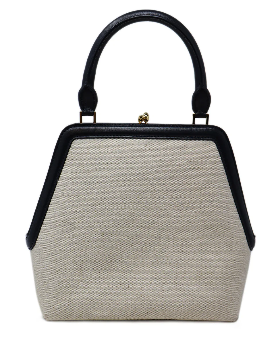 Jil Sander Beige Canvas & Black Leather Handbag - Image 3