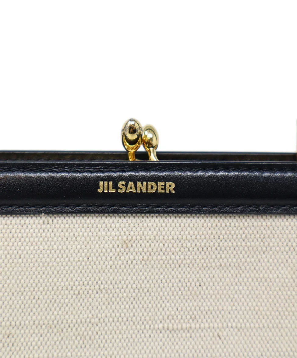 Jil Sander Beige Canvas & Black Leather Handbag - Image 9