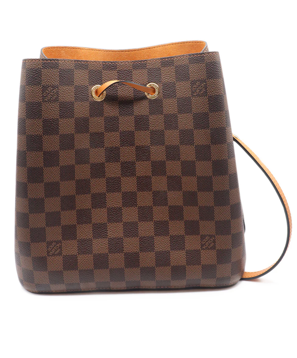 Louis Vuitton Leather Brown Tan & Monogram Drawstring Handbag - Image 3