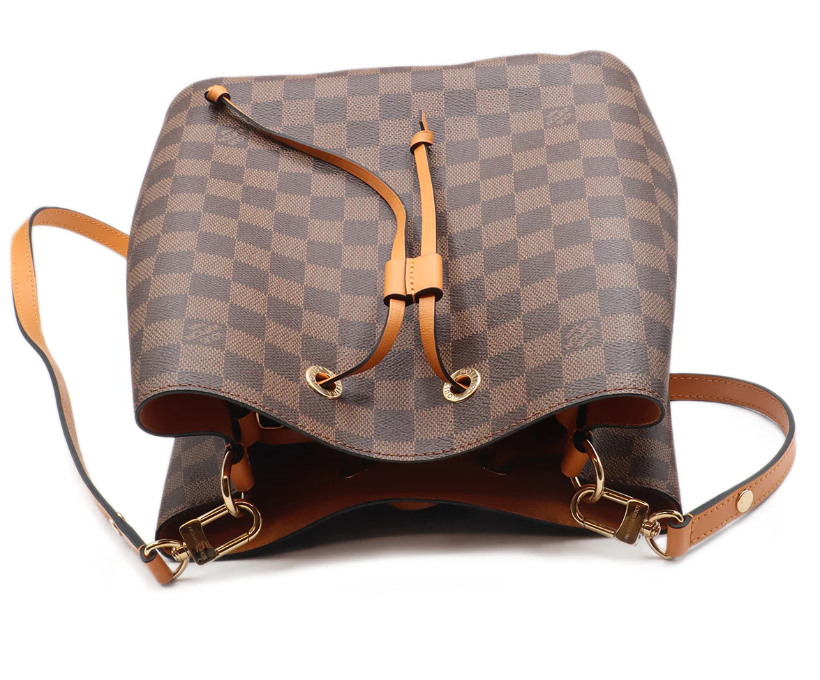 Louis Vuitton Leather Brown Tan & Monogram Drawstring Handbag - Image 5