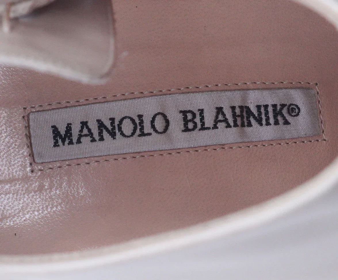 Manolo Blahnik Beige Leather Lace Up Booties sz 8 - Image 7