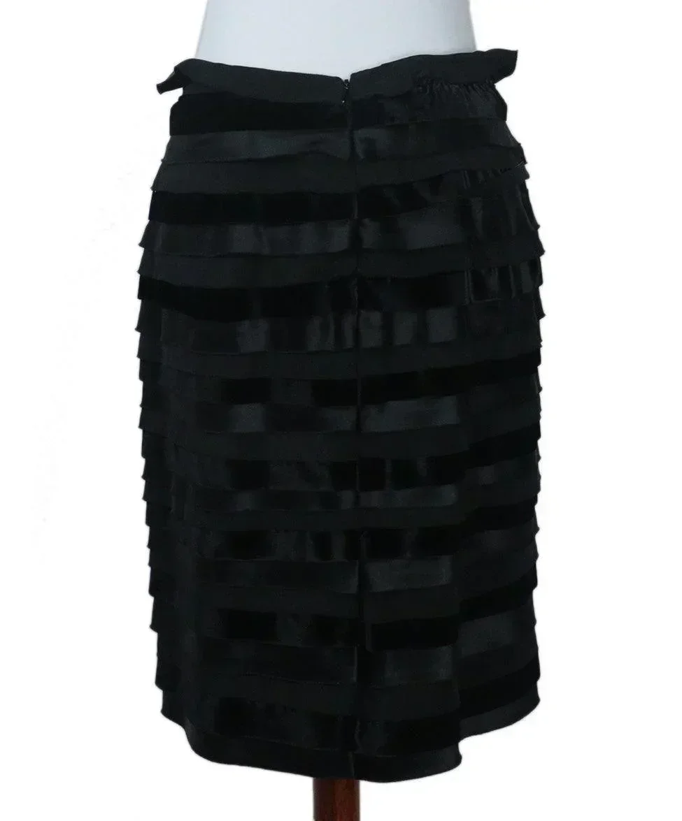 Oscar De La Renta Black Silk & Velvet Skirt sz 8 - Image 3
