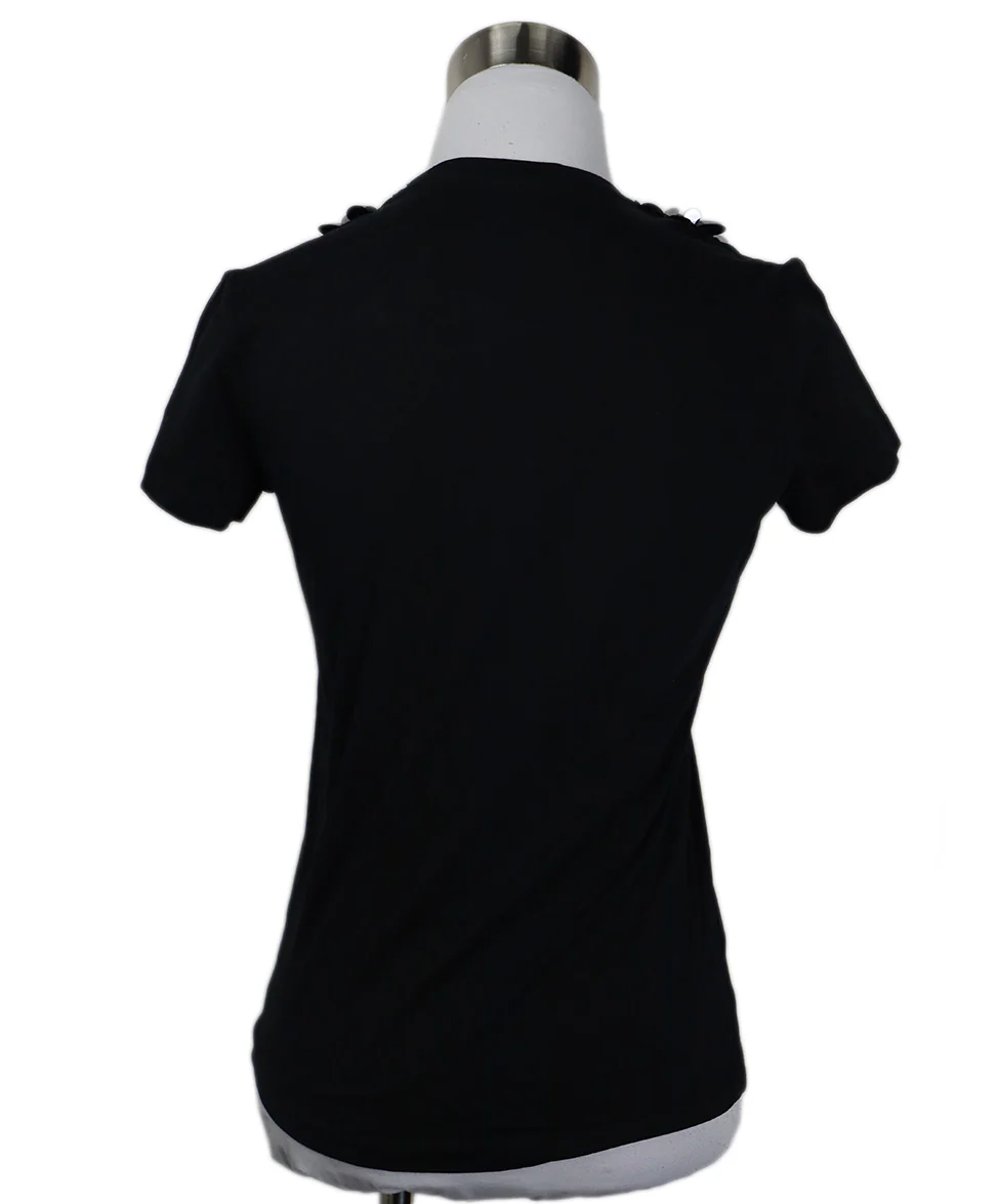 Prada Black Cotton T Shirt With Sequins Trim sz 0 - Image 3