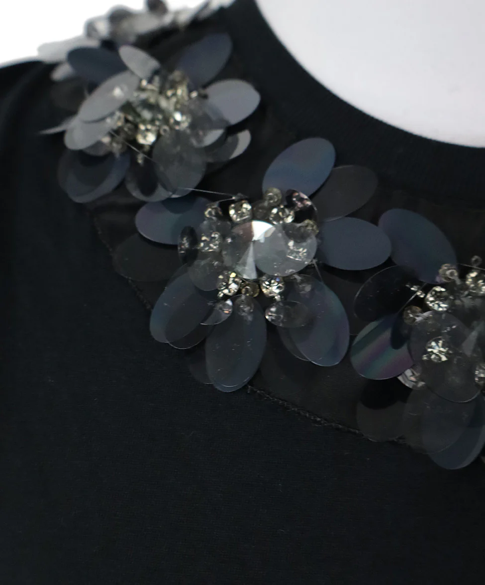 Prada Black Cotton T Shirt With Sequins Trim sz 0 - Image 6