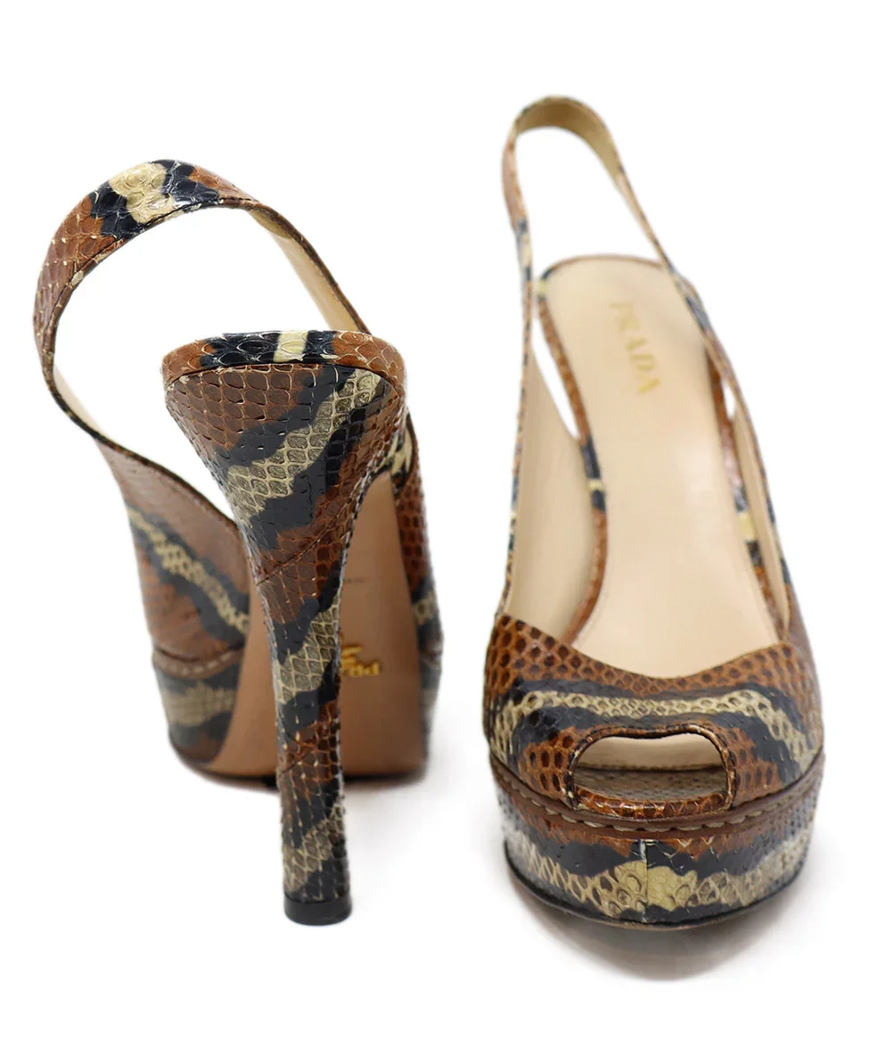 Prada Brown & Black Snake Skin Heels sz 10 - Image 3
