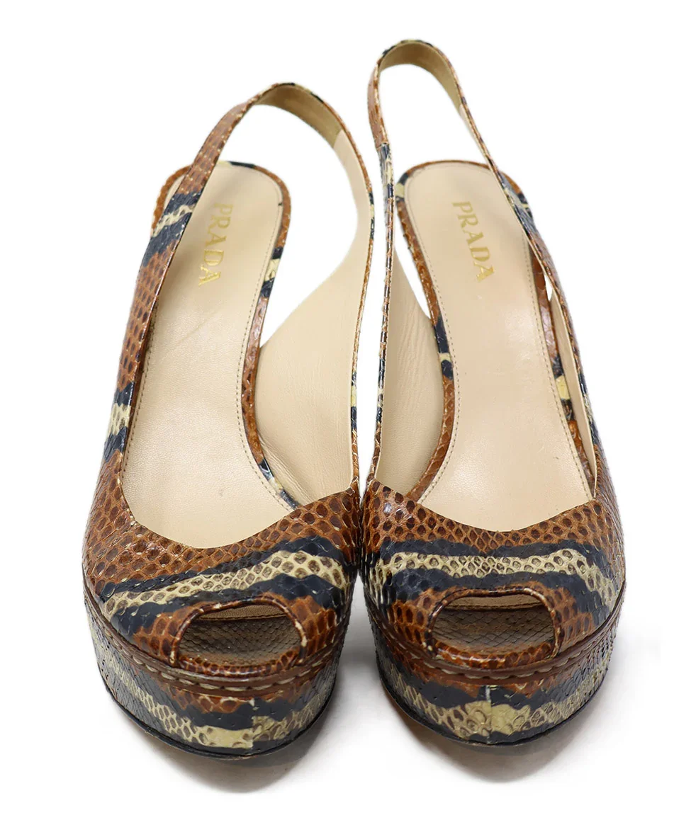 Prada Brown & Black Snake Skin Heels sz 10 - Image 4